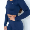 Navy Blue Ribbed Long Sleeved Crop Top