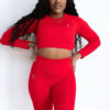Flame Red Ribbed Long Sleeved Crop Top
