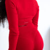 Flame Red Ribbed Long Sleeved Crop Top - Image 3