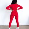 Flame Red Ribbed Long Sleeved Crop Top - Image 2